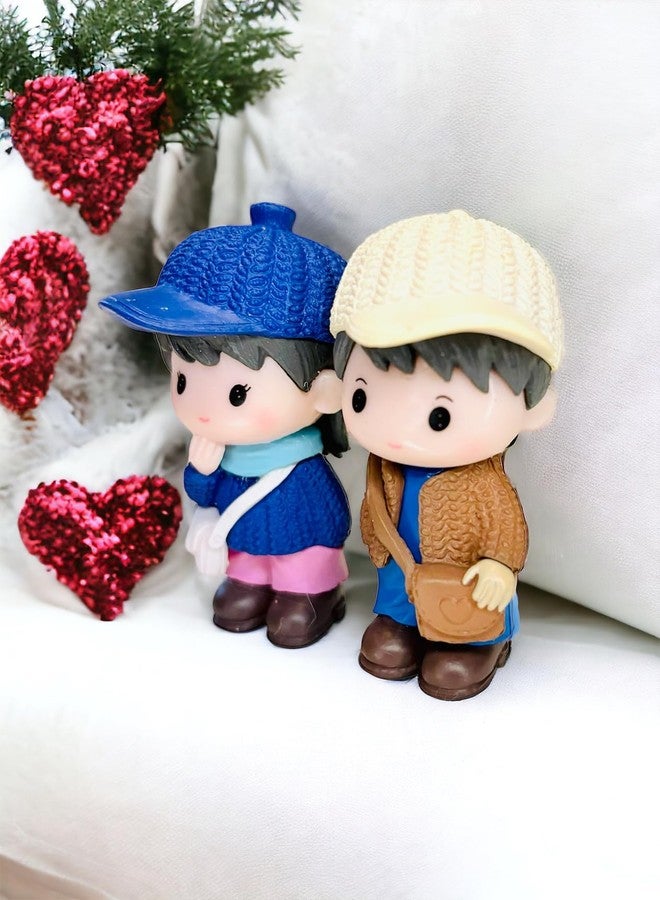 WARMINGO DE Cute Miniature Couple Dolls Set | Valentine Gift for Boyfriend Girlfriend Husband Wife | Romantic Valentines Decoration Item Statue Showpiece Home Decor (Hat Couple) - Image 3